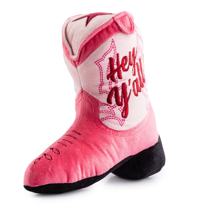 Pink Cowgirl Boot | Squeaky Plush Dog Toy with Crinkle & Mesh Lining