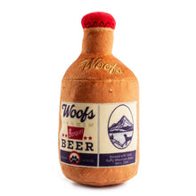 Woofs Beer Bottle | Squeaky Plush Dog Toy with Crinkle & Mesh Lining