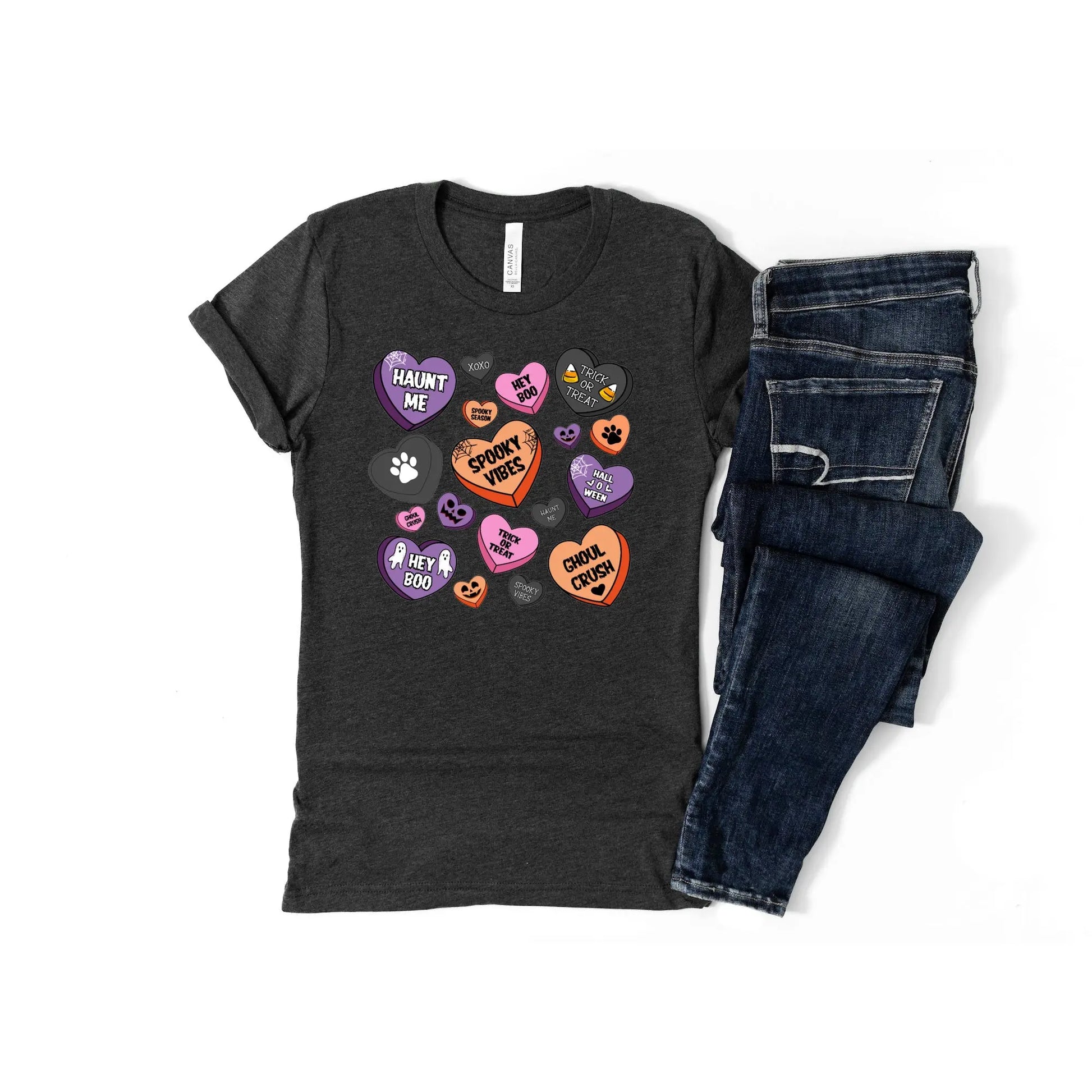 Halloween Candy Hearts & Dog Paws DTF T-Shirt Hunter K9