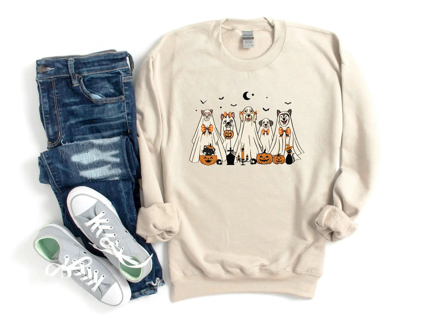Halloween Dog Ghosts Crew Neck Sweatshirt Hunter K9