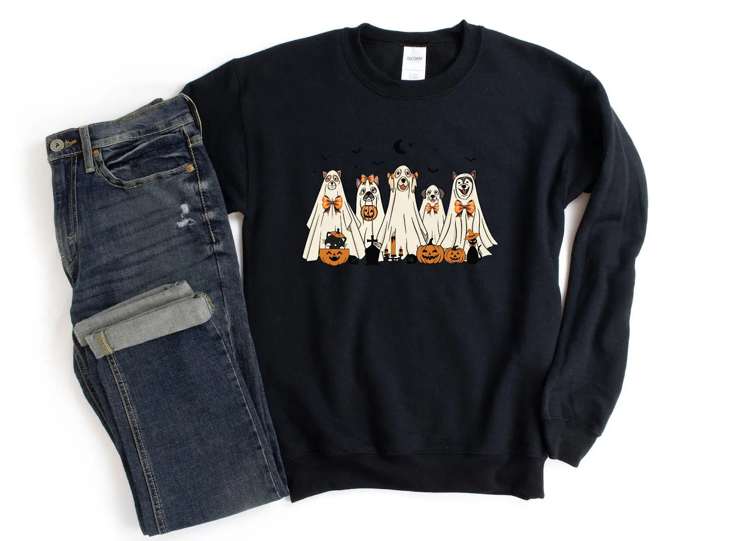 Halloween Dog Ghosts Crew Neck Sweatshirt Hunter K9