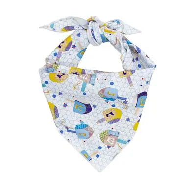 Hanukkah Dog Bandana with Dreidels on White Cotton Hunter K9