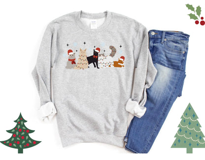 Holiday Merry Christmas Cats Crewneck Sweatshirt Hunter K9