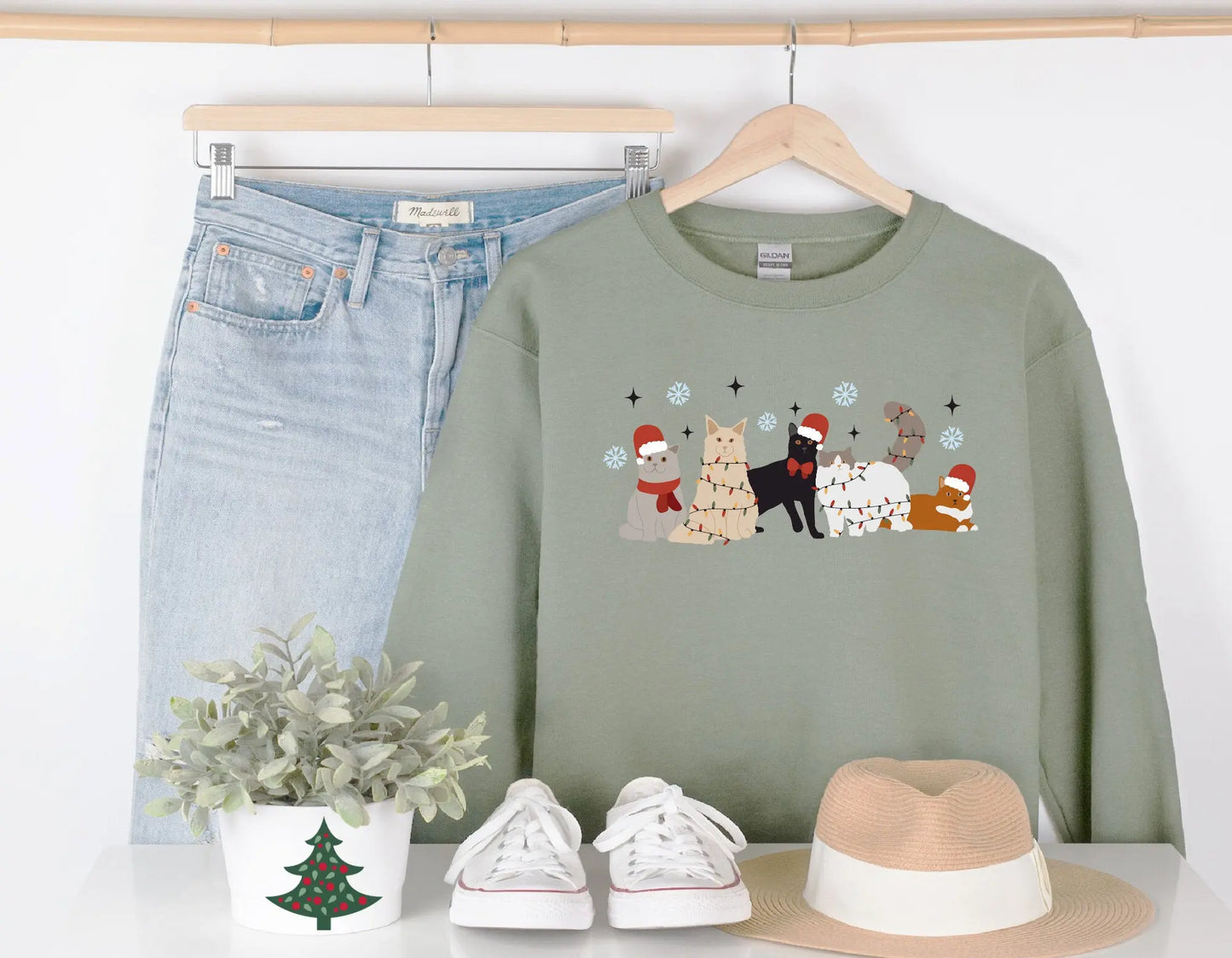 Holiday Merry Christmas Cats Crewneck Sweatshirt Hunter K9