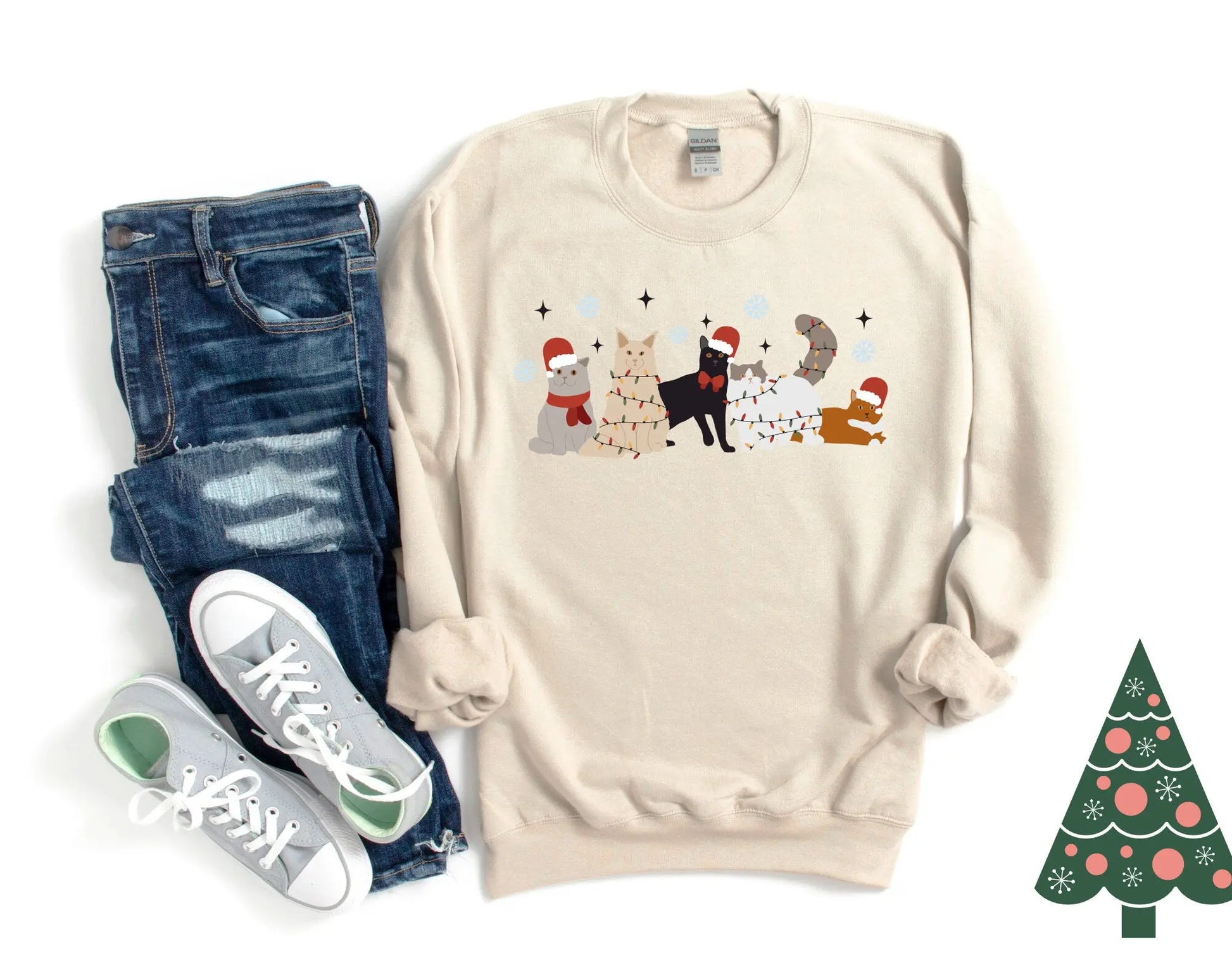 Holiday Merry Christmas Cats Crewneck Sweatshirt Hunter K9