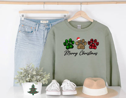 Holiday Merry Christmas Dog Paws Crewneck Sweatshirt Hunter K9