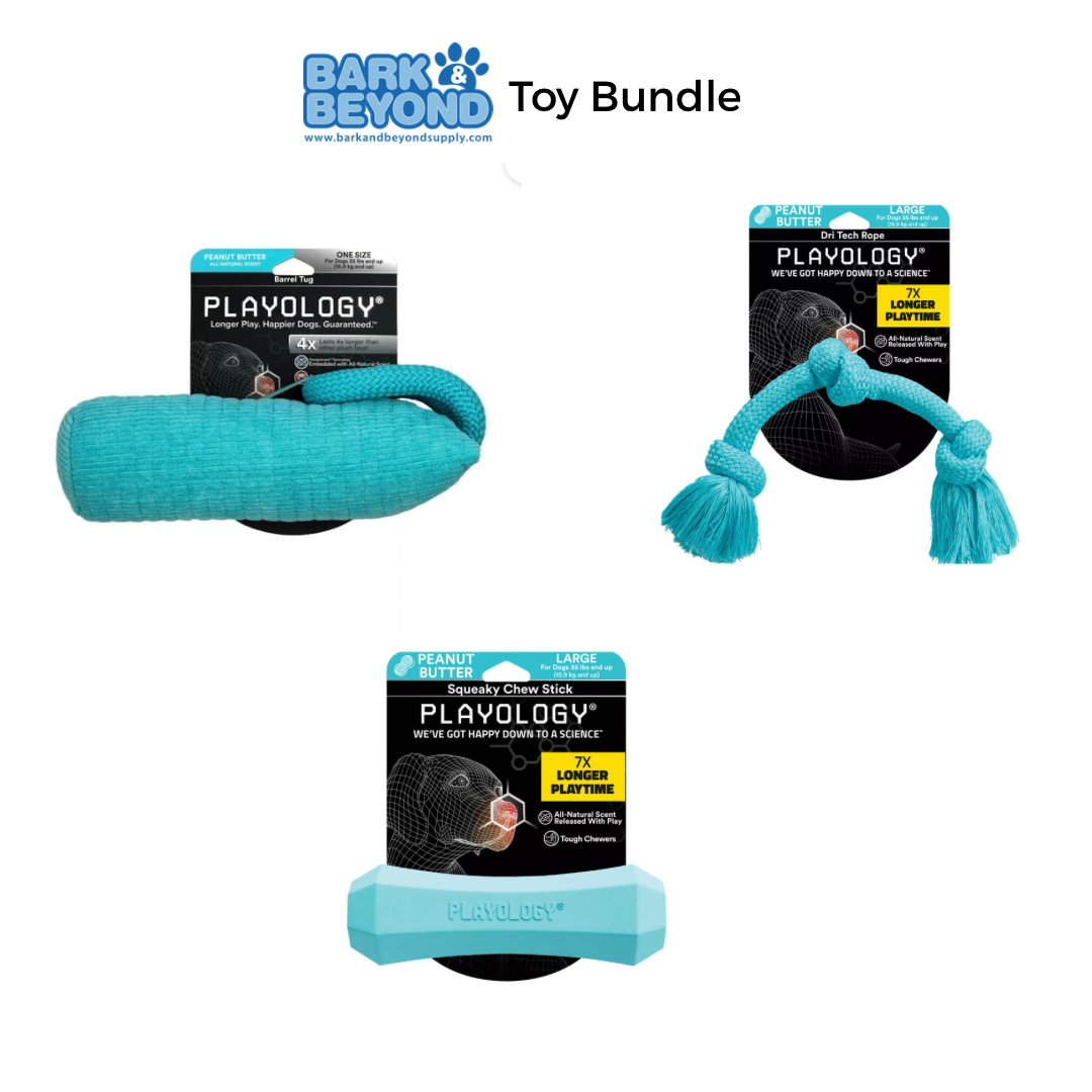 Peanut Butter Power Chewer Pack – Playology 3 Toy Bundle for Dogs 35 lbs and Up