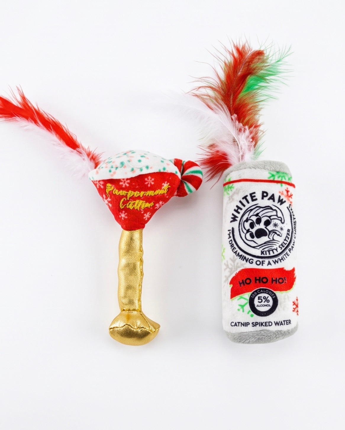 White Paw Kitty Seltzer & Pawpermint Cattini Christmas Cat Toy - Organic Catnip