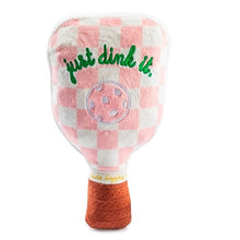 Pink Checker Pickleball Paddle | Squeaky Plush Dog Toy with Crinkle & Mesh Lining
