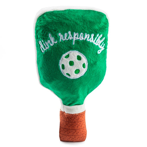 Green Stripe Pickleball Paddle | Squeaky Plush Dog Toy with Crinkle & Mesh Lining