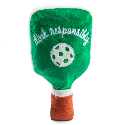 Green Stripe Pickleball Paddle | Squeaky Plush Dog Toy with Crinkle & Mesh Lining