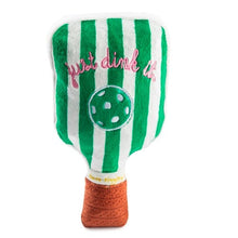 Green Stripe Pickleball Paddle | Squeaky Plush Dog Toy with Crinkle & Mesh Lining