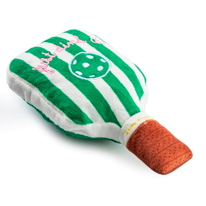 Green Stripe Pickleball Paddle | Squeaky Plush Dog Toy with Crinkle & Mesh Lining