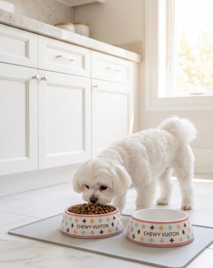 White Chewy Vuiton Bowls