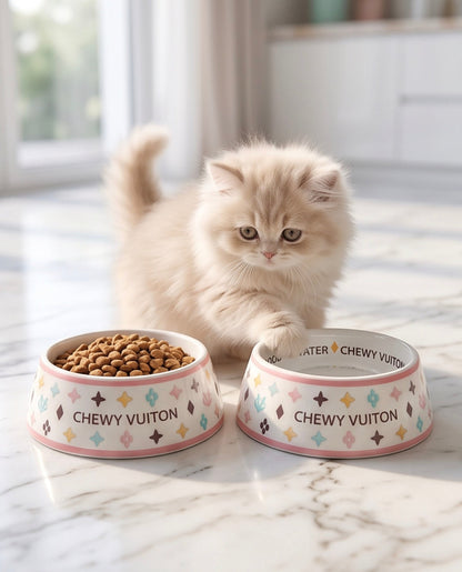 White Chewy Vuiton Bowls