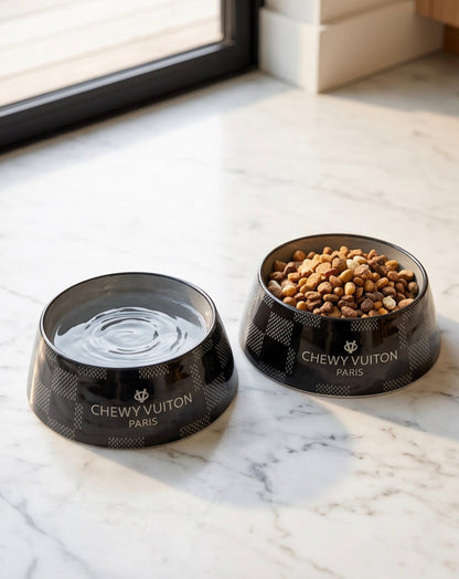 Black Checker Chewy Vuiton Bowls & Placemat Bundle