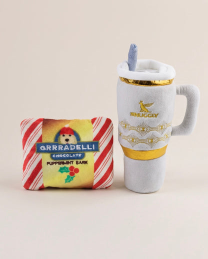 Snuggly Cup Holiday Ivory & Grrradelli Bark Square | Christmas Plush Dog Toys
