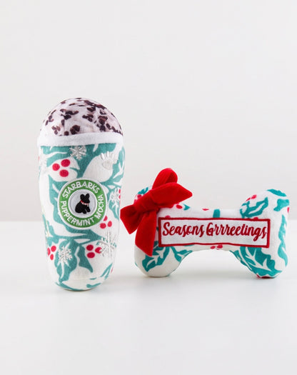 Starbarks Puppermint Mocha Holly Cup & Bone | Christmas Dog Toys