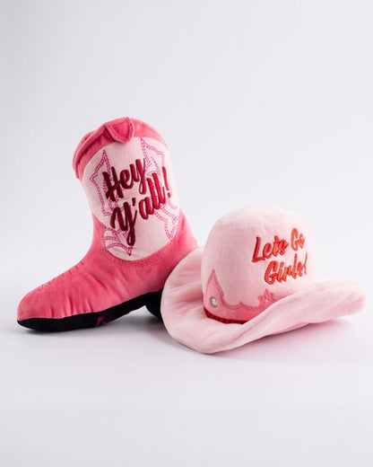 Pink Cowgirl Boot | Squeaky Plush Dog Toy with Crinkle & Mesh Lining