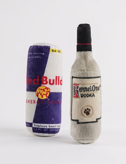 Red Bull Dog Energy Drink | Squeaky Plush Dog Toy with Crinkle & Mesh Lining
