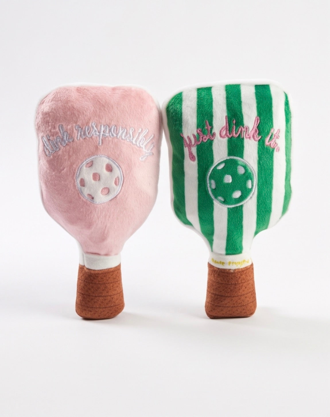 Green Stripe Pickleball Paddle | Squeaky Plush Dog Toy with Crinkle & Mesh Lining