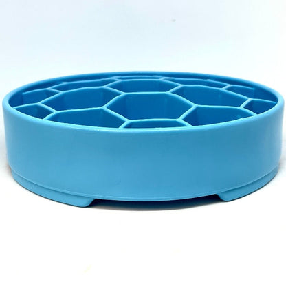SodaPup Honeycomb eBowl deep slow feeder dog bowl for enrichment, made in the USA, with a honeycomb pattern for interactive feeding.