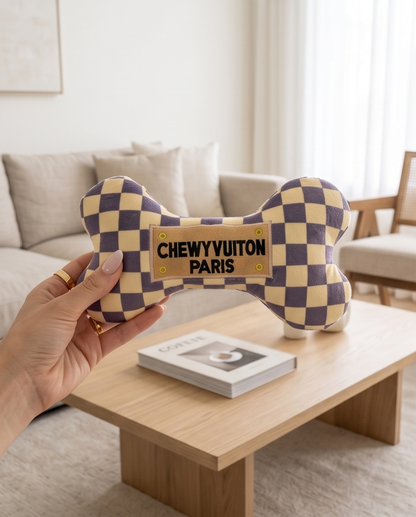Tan Checker Chewy Vuiton Bone Toy