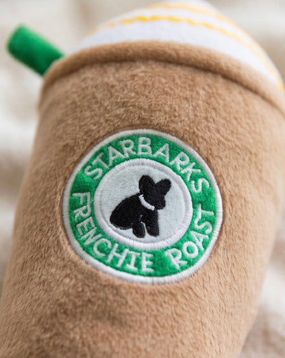 Starbarks Frenchie Roast Plush Toy with straw