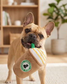 Starbarks Frenchie Roast Plush Toy with straw
