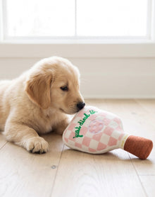 Pink Checker Pickleball Paddle | Squeaky Plush Dog Toy with Crinkle & Mesh Lining
