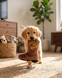 Brown Cowboy Boot | Squeaky Plush Dog Toy with Crinkle & Mesh Lining