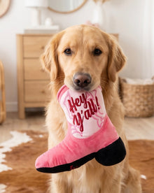 Pink Cowgirl Boot | Squeaky Plush Dog Toy with Crinkle & Mesh Lining
