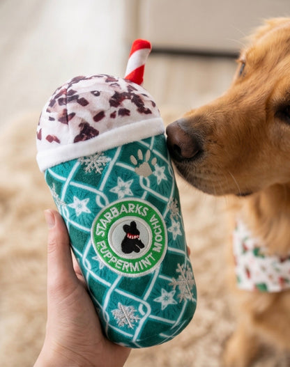 Starbarks Puppermint Mocha - Green Stars Cup Christmas Plush Dog Toy Holidays