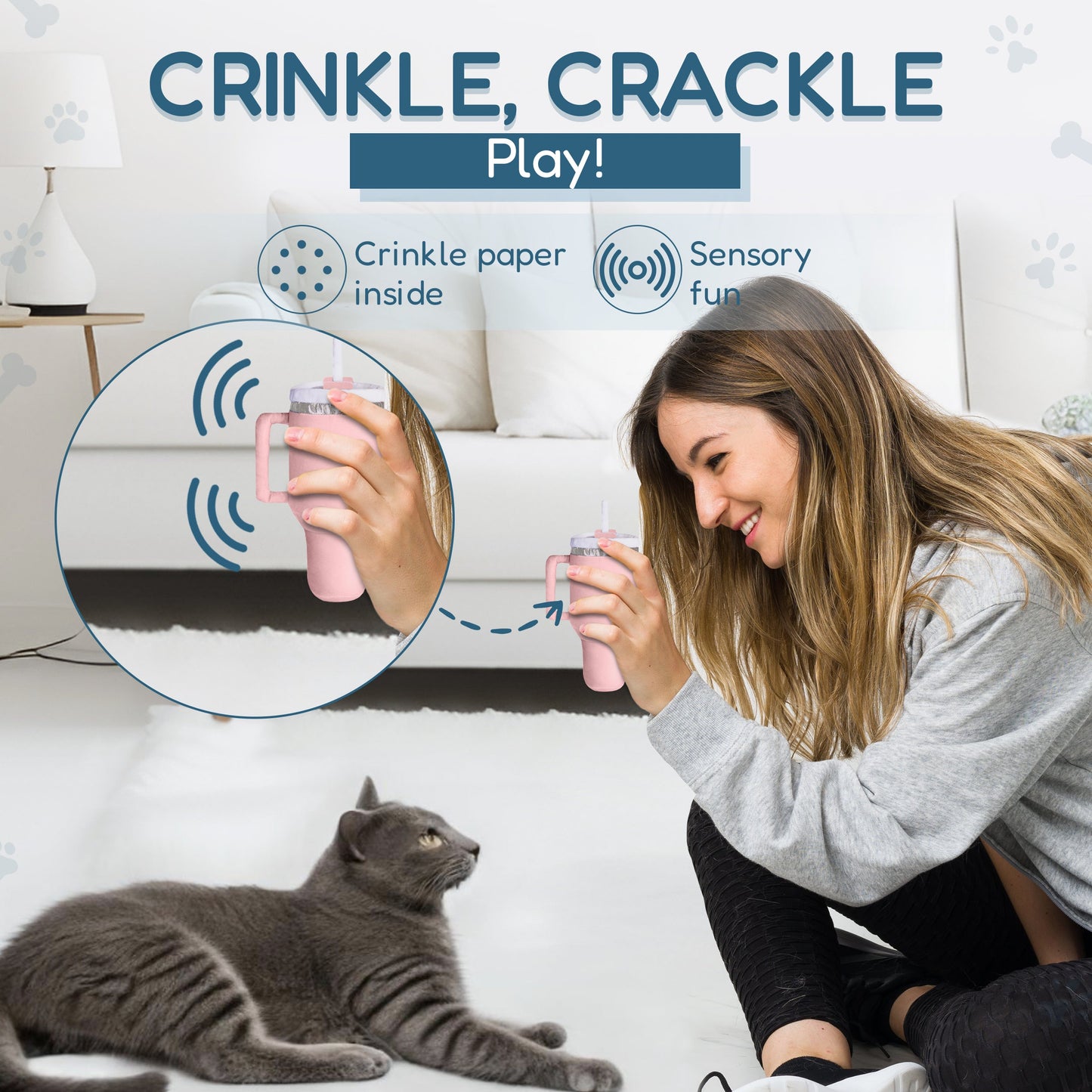 Kitty Cup Cat Tumbler Toy with Catnip & Crinkle Paper- Ideal Cat Birthday Gift