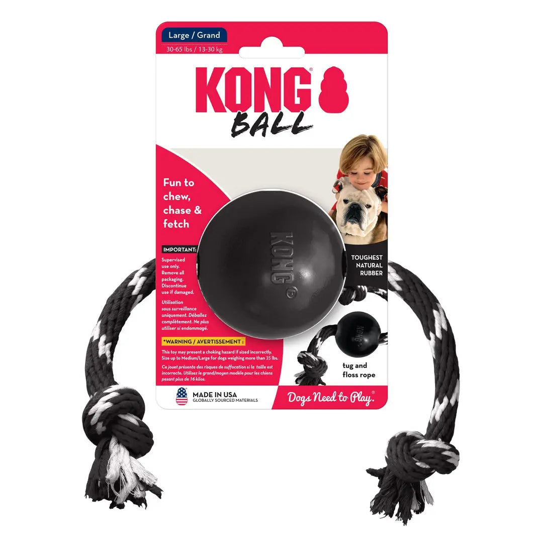 KONG Extreme Ball with Rope Dog Toy Black/White 1ea/LG KONG