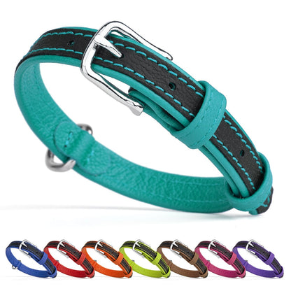 Soft Leather Dual-Color Flat Dog Collar