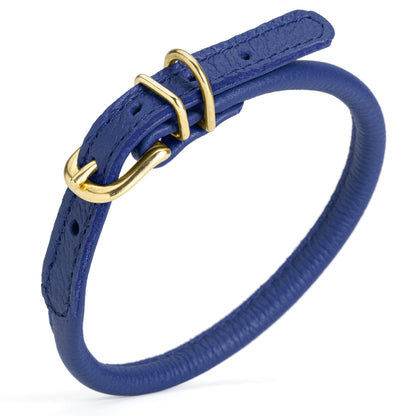 Soft Rolled Leather Dog Collar with Brass Hardware