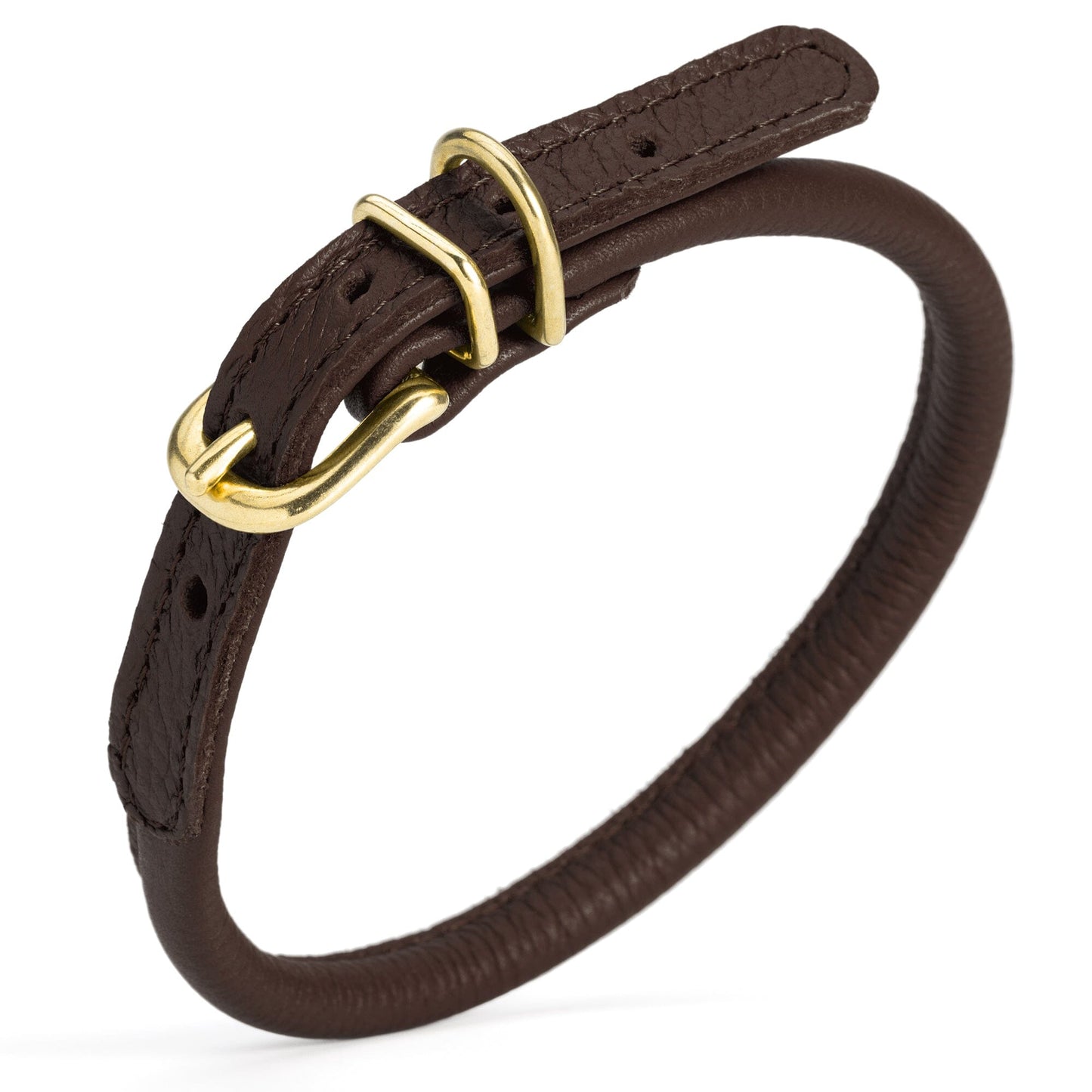 Soft Rolled Leather Dog Collar with Brass Hardware