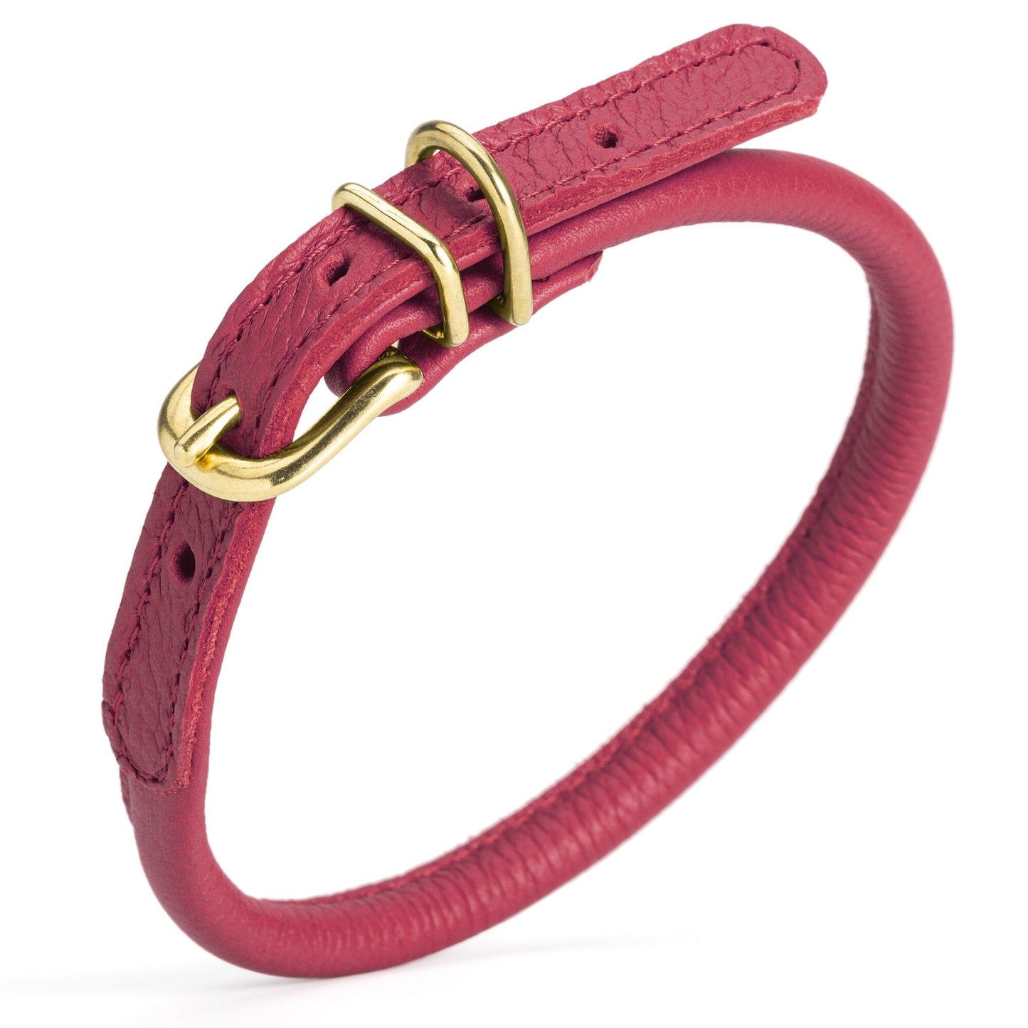 Soft Rolled Leather Dog Collar with Brass Hardware