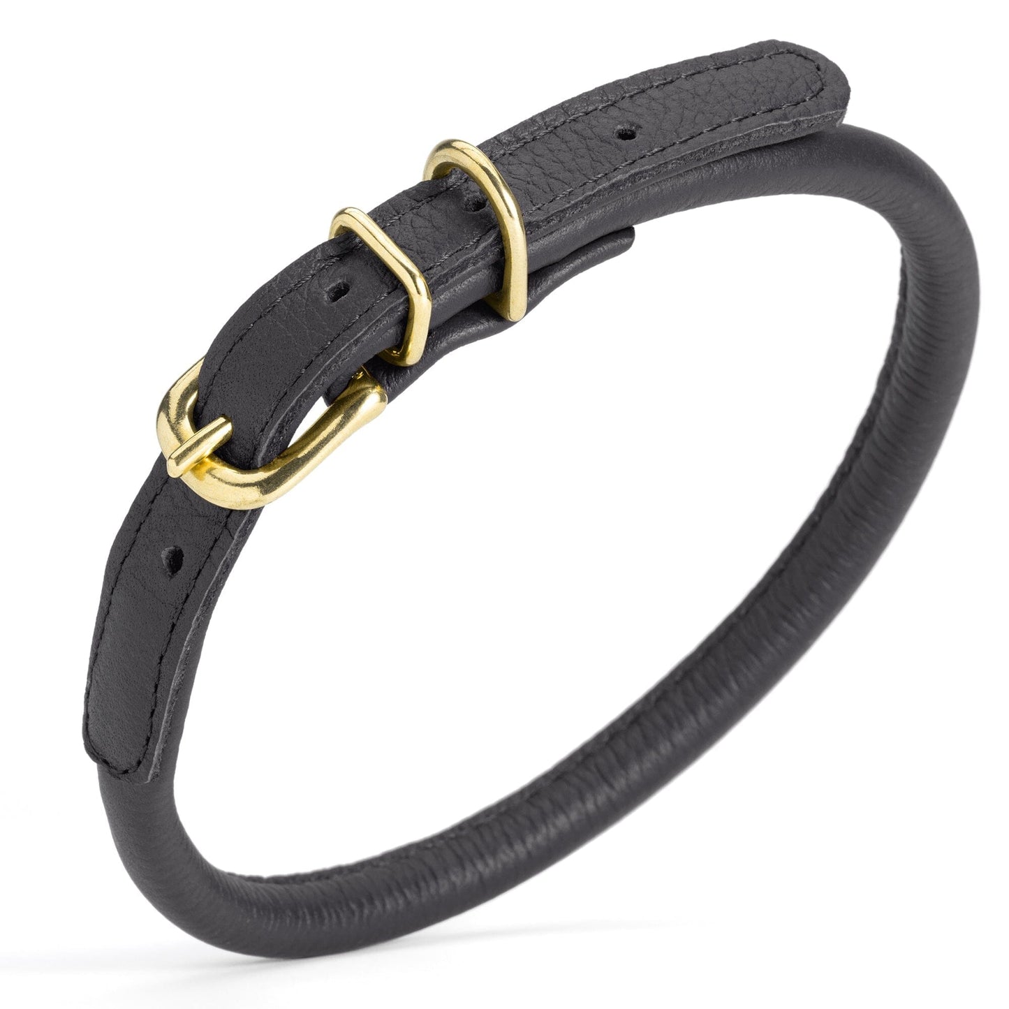 Soft Rolled Leather Dog Collar with Brass Hardware