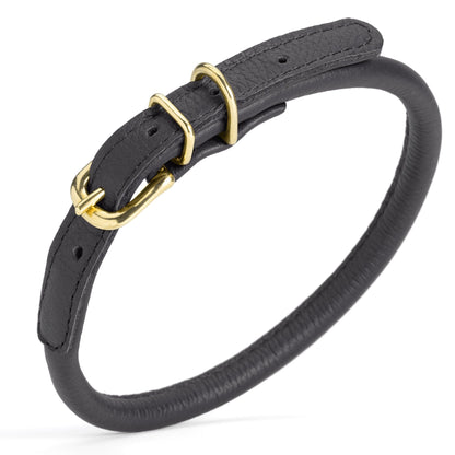 Soft Rolled Leather Dog Collar with Brass Hardware