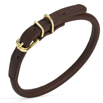 Soft Rolled Leather Dog Collar with Brass Hardware