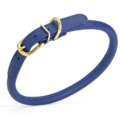 Soft Rolled Leather Dog Collar with Brass Hardware