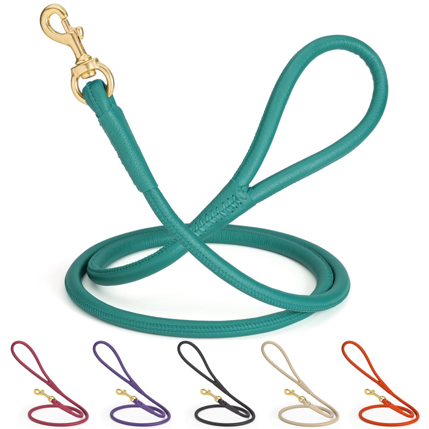 Rolled Leather Dog Leash with Brass Snap Hook
