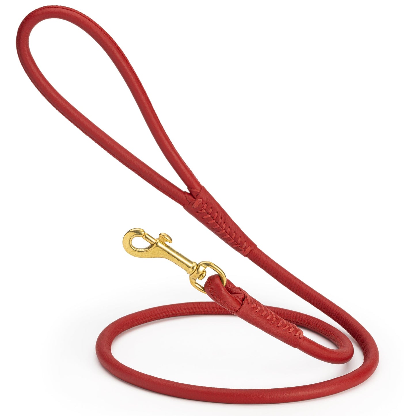 Rolled Leather Dog Leash with Brass Snap Hook