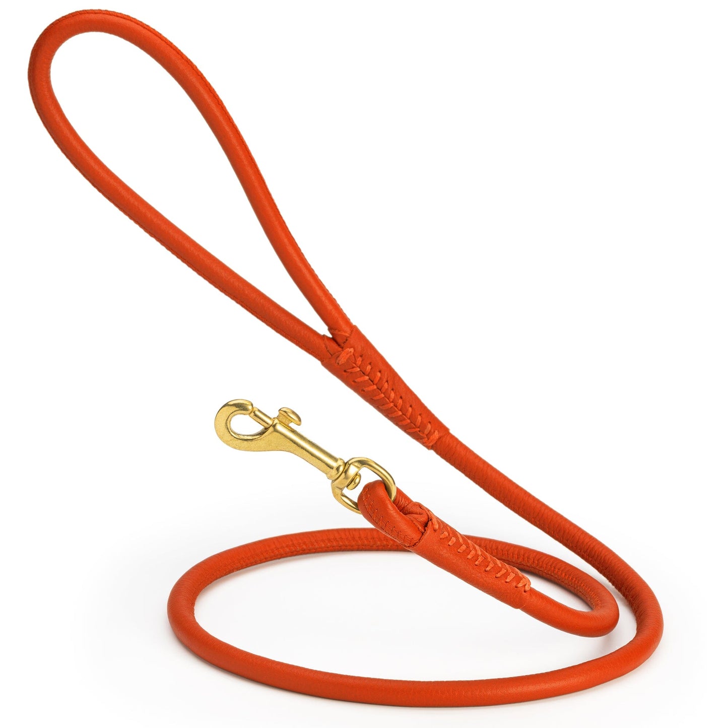 Rolled Leather Dog Leash with Brass Snap Hook