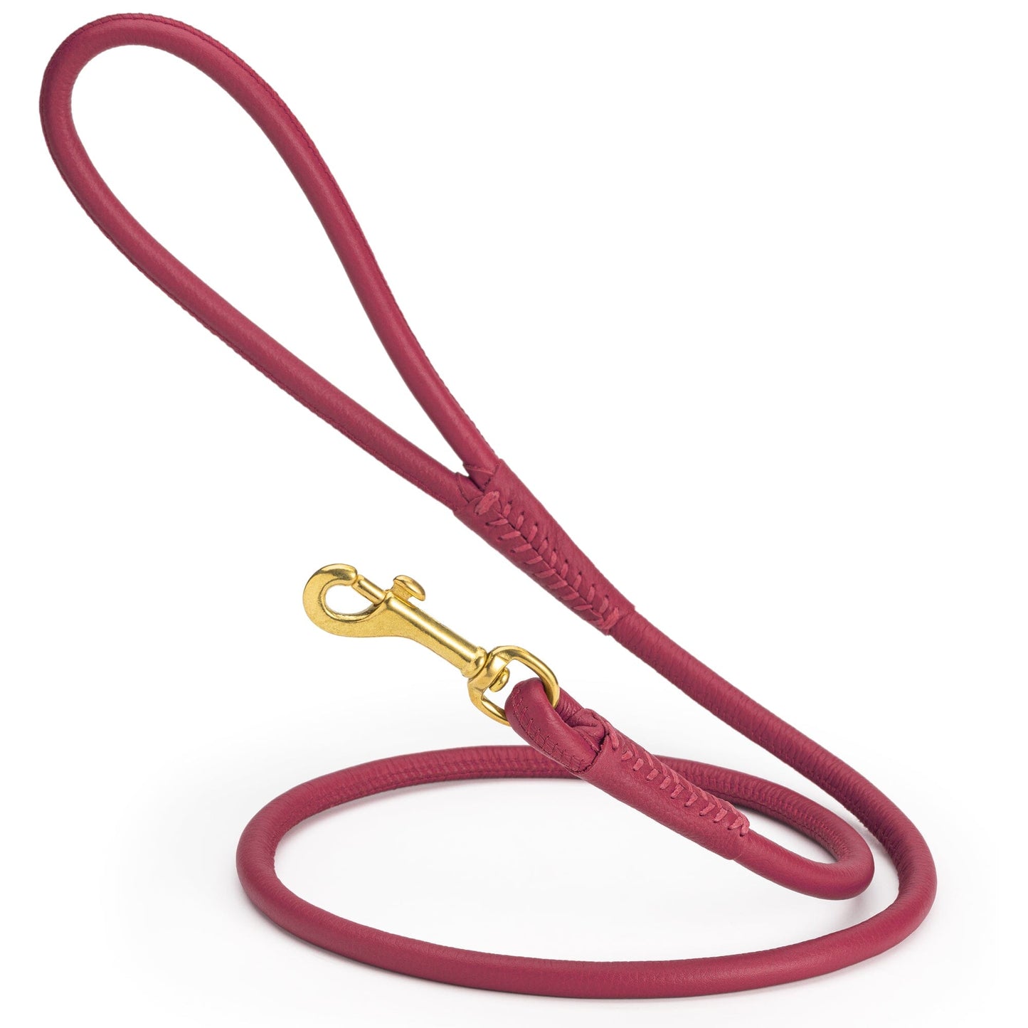 Rolled Leather Dog Leash with Brass Snap Hook