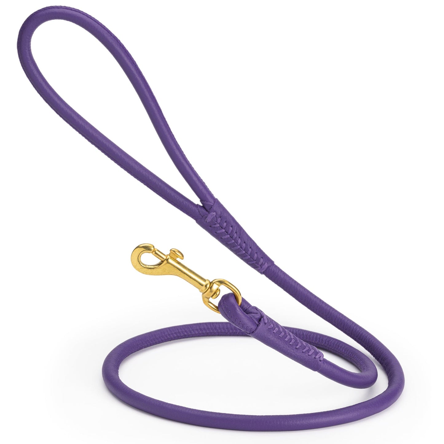 Rolled Leather Dog Leash with Brass Snap Hook