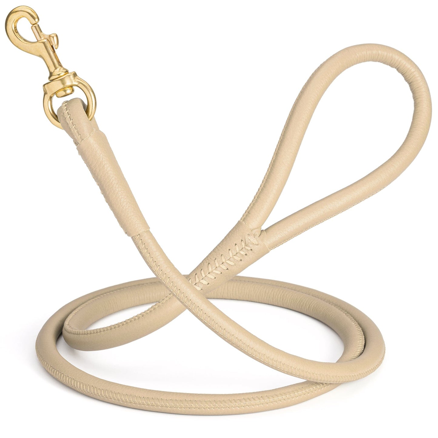 Rolled Leather Dog Leash with Brass Snap Hook