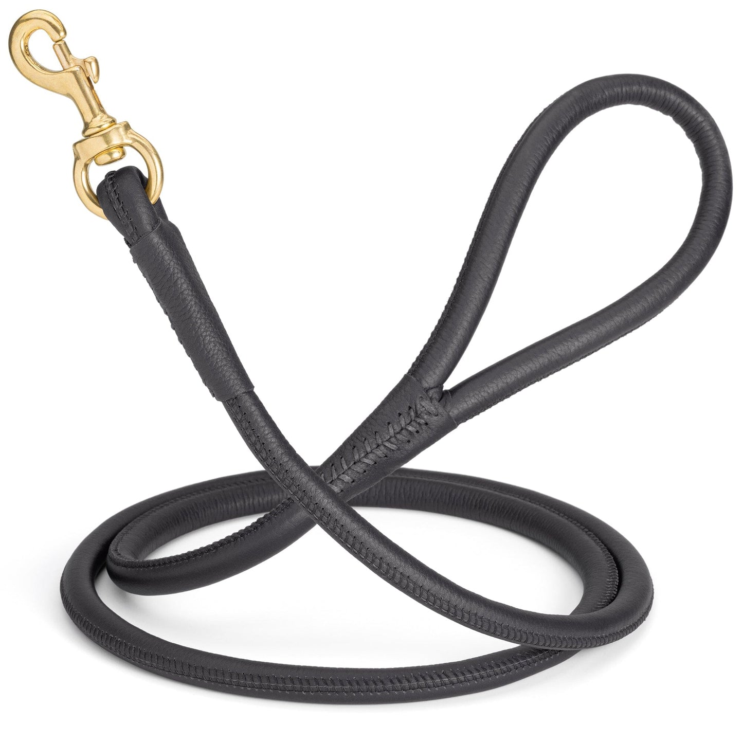 Rolled Leather Dog Leash with Brass Snap Hook